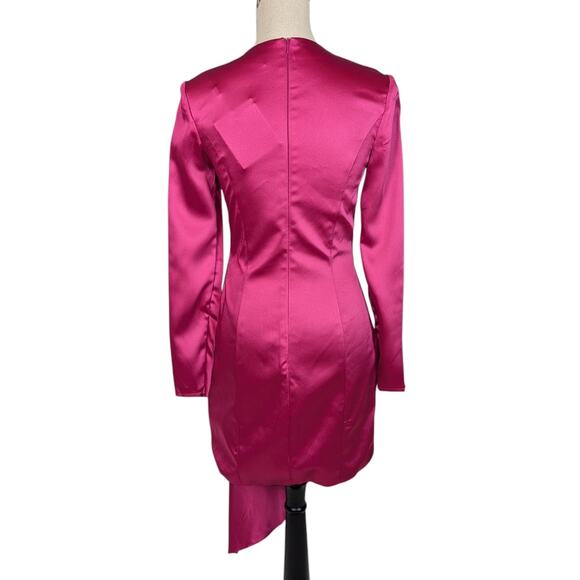 Mac Duggal Asymmetrical Draped Long Sleeve Mini Dress Magenta Size 2 - Picture 4 of 16